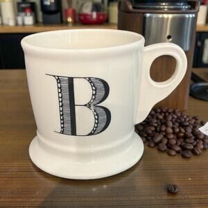 Anthropologie Mug White - Black B Monogram Coffee Pedestal Shaving Cup Style